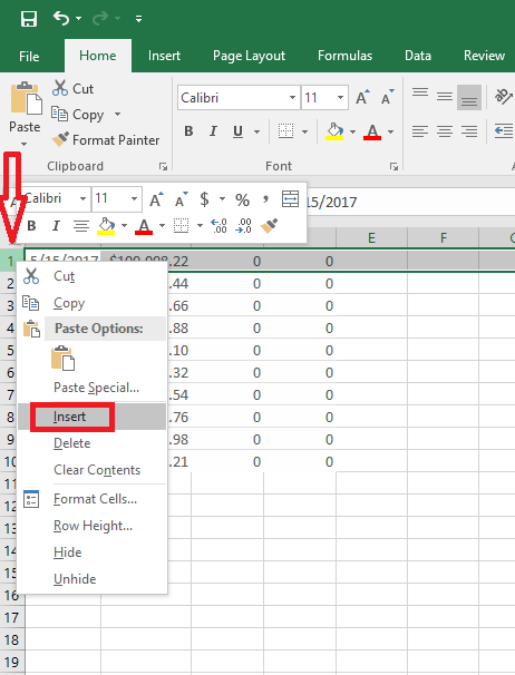 column headings